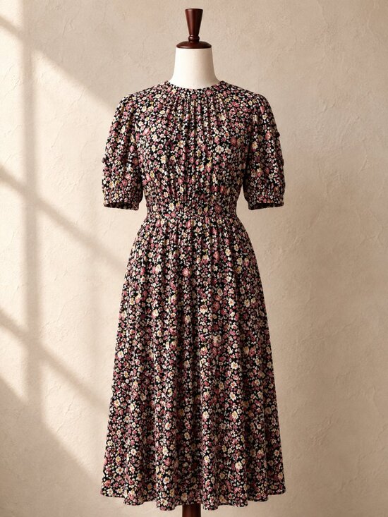 Boden Dresses & Skirts - Boden Yoke Detail Jersey Midi Dress Black Print Pockets Floral 6